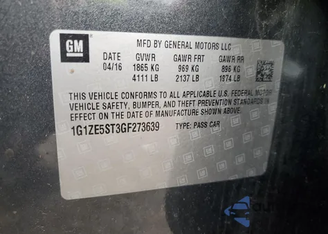 2016 Chevrolet Malibu Lt from USA, damaged, VIN 1G1ZE5ST3GF273639